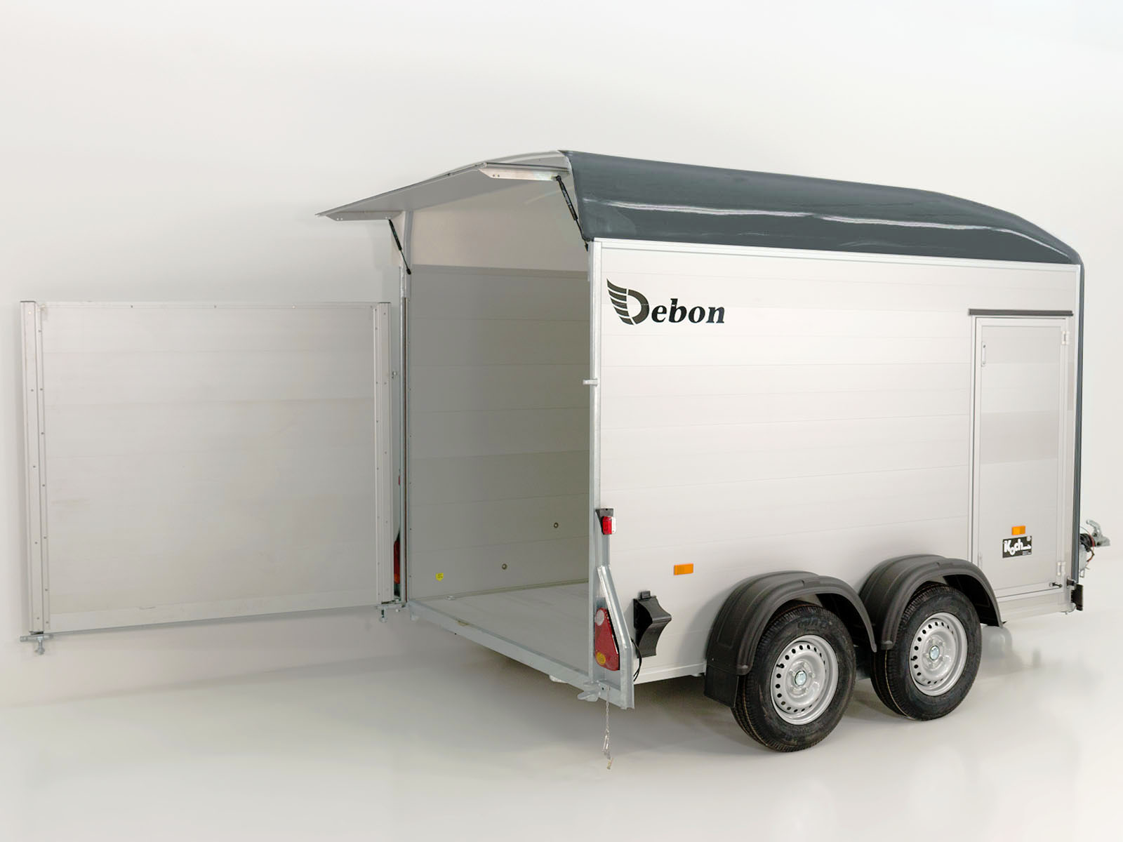Debon Kofferanhänger C500 164x300cm H:200cm 2,0t|Alu|Polybug|Tür|grau